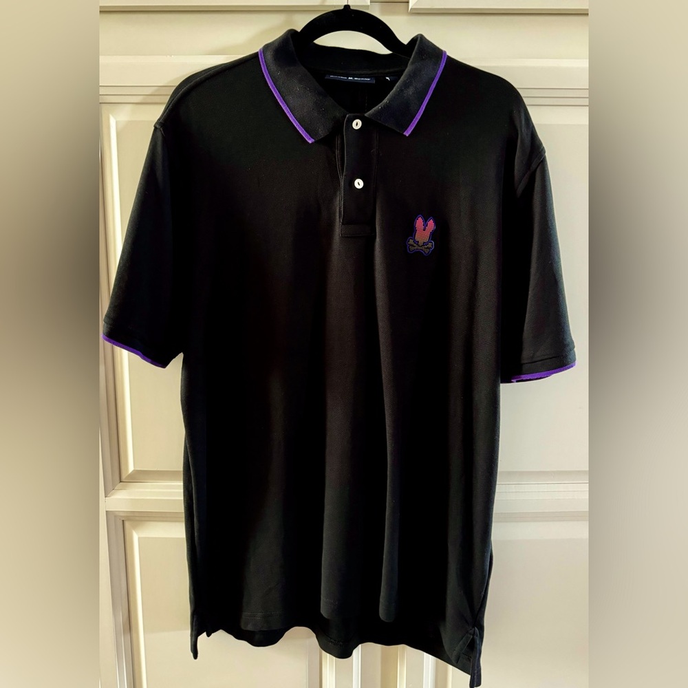 Men’s Psycho Bunny knit polo shirt- black with purple accents